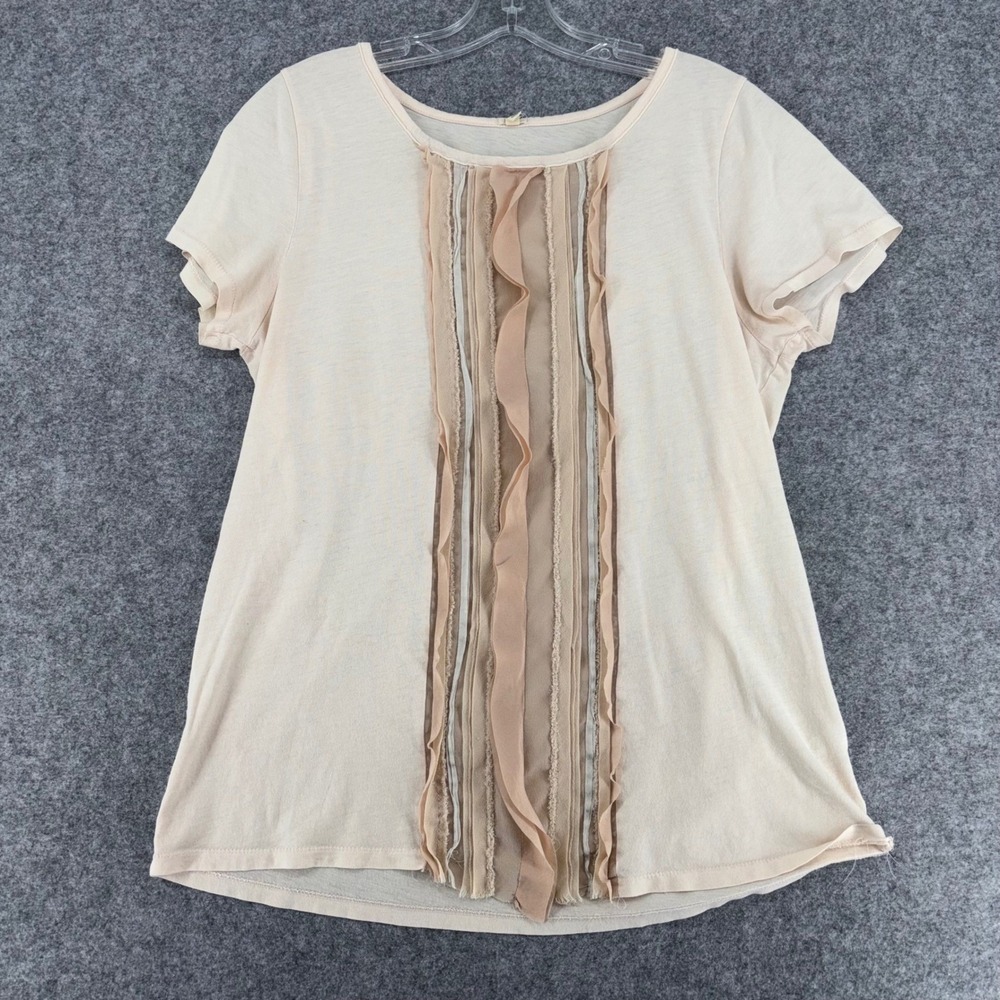 J.Crew Womens XL Cream Cotton Ruffle Front Short Sleeve Scoop Neck Top Tan Beige